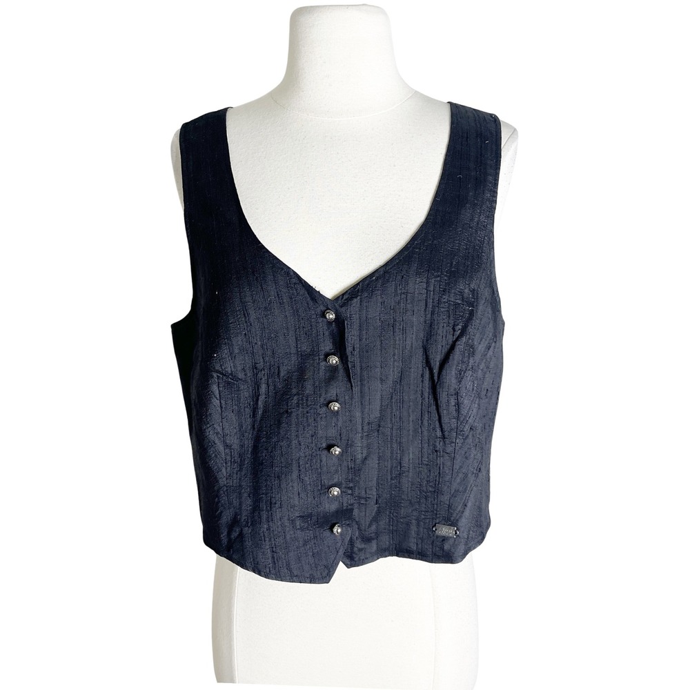 Original Alphorn Trachtenmode von Adler Black Textured Button Front Vest Top 38